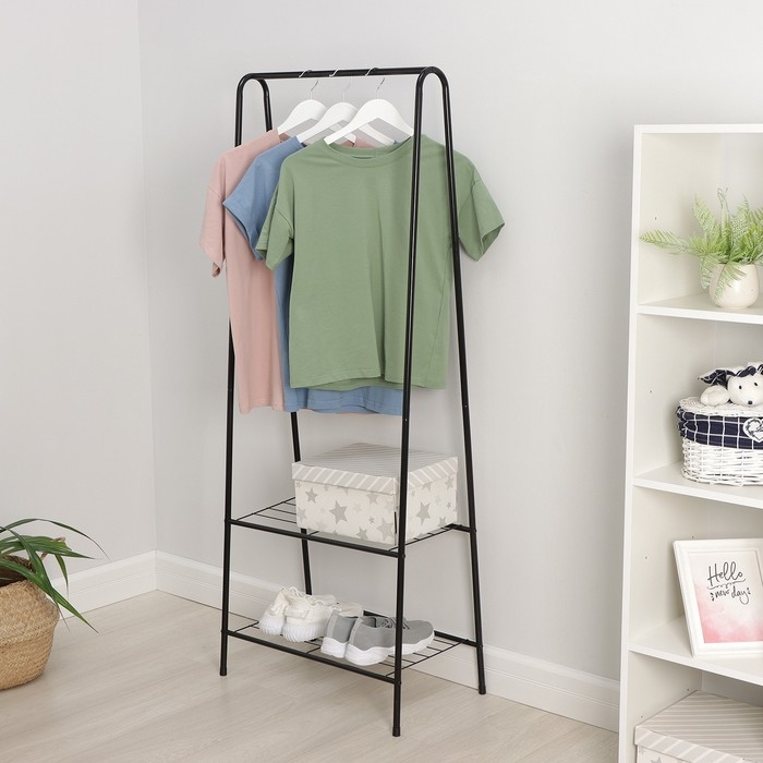 Вешалка - стойка напольная для одежды Доляна &laquo;Лофт&raquo;, с двумя полками, 59&times;35&times;152 см, цвет чёрный