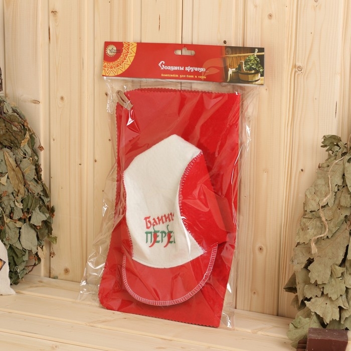 Набор для бани: шапка и коврик Набор для бани: шапка и коврик "Банный перец" красный