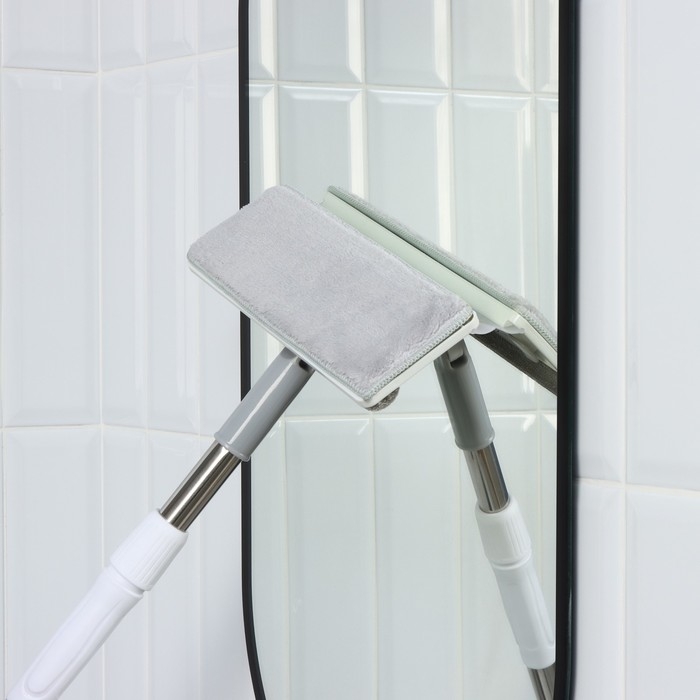 Щётка для окон Raccoon, стальная телескопическая ручка 82(126) см, насадка из микрофибры 25&times;9 см, цвет белый