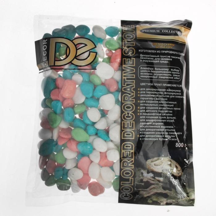 Грунт для аквариума Грунт для аквариума "Галька цветная, салатовый-белый-бирюзовый-розовый" 800г фр 8-12 мм