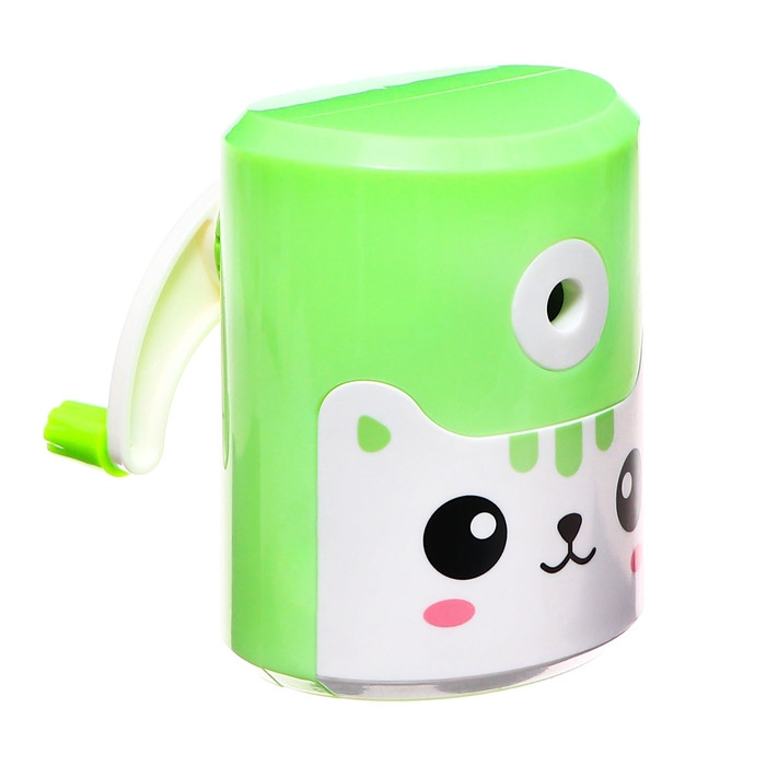 Точилка механическая с контейнером, Котик зеленый Точилка механическая с контейнером, Котик зеленый