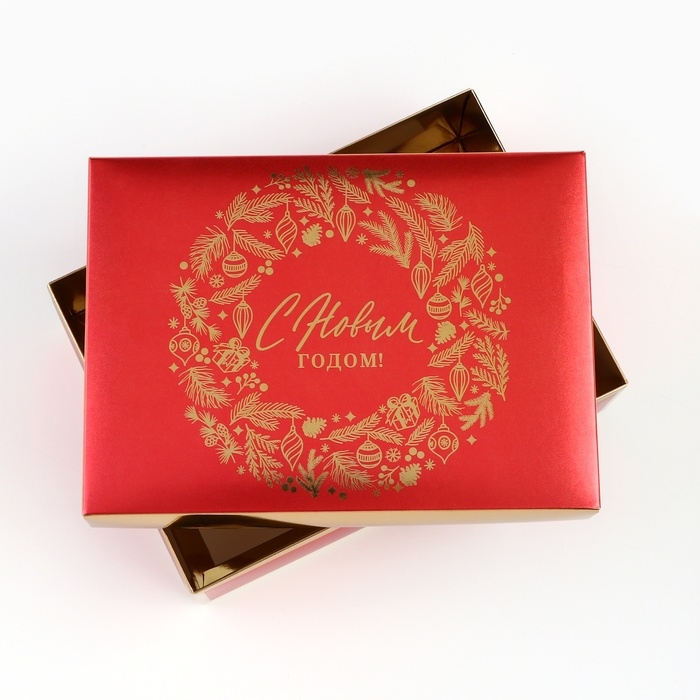 Коробка подарочная новогодняя складная &laquo;Новогодний венок&raquo;, 21 х 15 х 7 см, Новый год