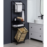 Стеллаж с корзиной для белья и перекладинами, 2-х ярусный, 38&times;35&times;160 см, цвет чёрный