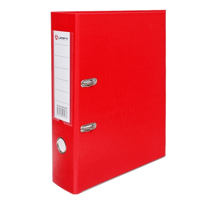Папка-регистратор А4, 75 мм, Calligrata, ПВХ, тиснение "лен", металлическая окантовка, карман на корешок, собранная, красная, микс