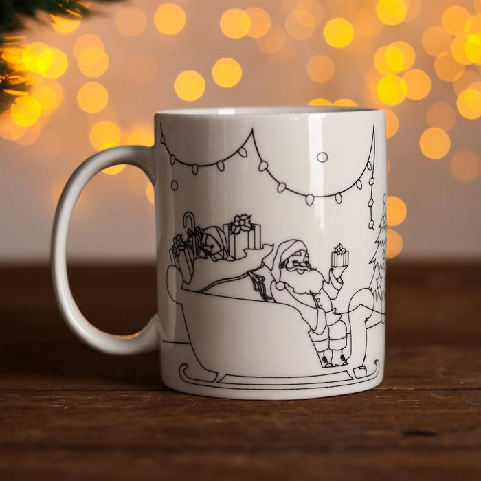 Набор кружка под раскраску &laquo;Новогодняя&raquo; краска 6 цв по 2 мл, кисть