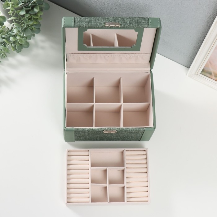 Шкатулка кожзам для украшений сундук "Зелёная" комбинированная 23,5х16,5х14,5 см