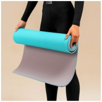 Коврик для фитнеса и йоги ONLYTOP, 183х61х0,6 см, цвет серый/голубой Коврик для фитнеса и йоги ONLYTOP, 183х61х0,6 см, цвет серый/голубой