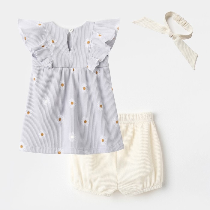 Комплект: платье, шорты, повязка Крошка Я Ромашка, рост 86-92 см, серый