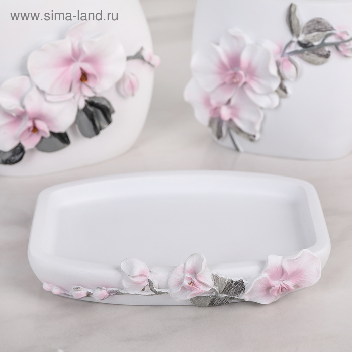 Набор аксессуаров для ванной комнаты &laquo;Орхидея&raquo;, 3 предмета (дозатор 580 мл, мыльница, стакан)
