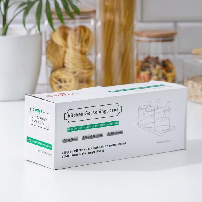 Набор банок стеклянных для сыпучих продуктов «Тройка», 350 мл, с ложками Набор банок стеклянных для сыпучих продуктов «Тройка», 350 мл, с ложками