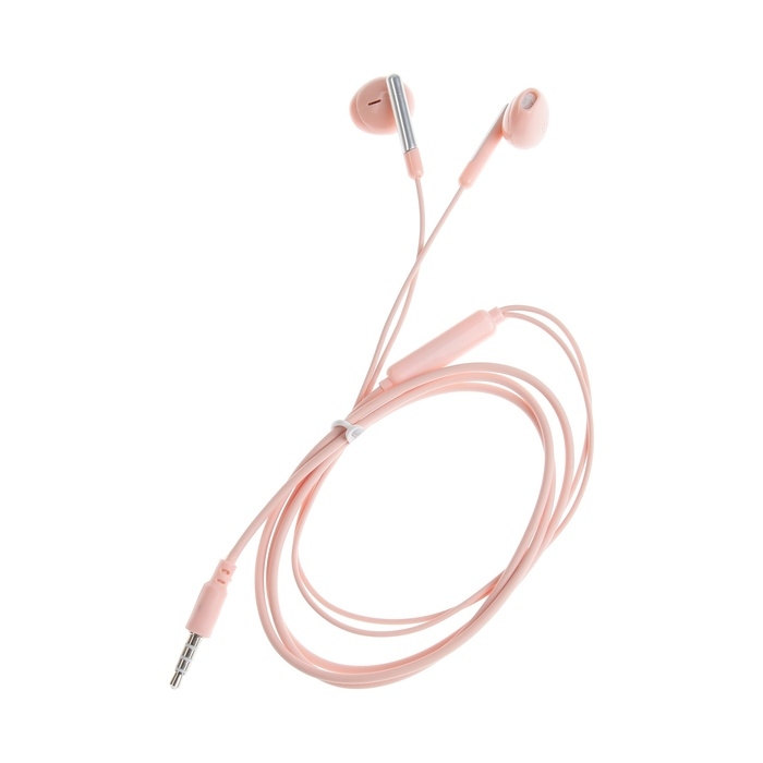 Наушники R-8, проводные, вкладыши, микрофон, 1 м, Jack 3.5 мм, розовые