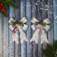 Украшение ёлочное "Бант элит" (набор 2 шт) 12х14 см, серебро