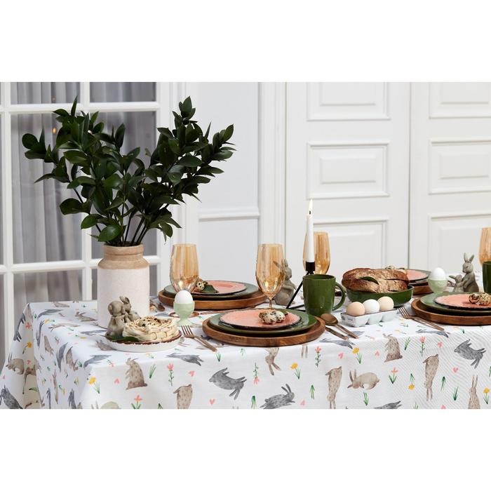 Скатерть пасхальная, Доляна Fluffy bunnies 180х144 см, 100% хлопок, 164 г/м2