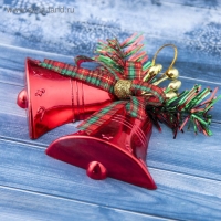 Украшение ёлочное "Колокольчик двойной с бантиком в клетку" 13х10 см, красный