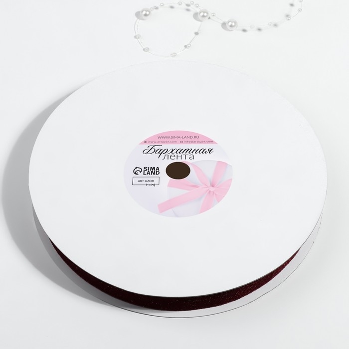 Лента бархатная, с золотым люрексом, 20 мм, 18 ± 1 м, цвет бордовый №46 Лента бархатная, с золотым люрексом, 20 мм, 18 ± 1 м, цвет бордовый №46