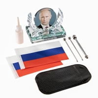 Флаг "Президент" настольный, на подставке, с двумя флажками 8 х 11 см, фото, 17 х 16.5 см