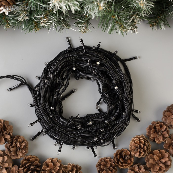 Гирлянда &laquo;Нить&raquo; 10 м, IP44, УМС, тёмная нить, 100 LED, свечение бело-синее, мигание, 220 В