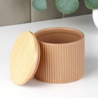 Банка для хранения сыпучих продуктов &laquo;Дымка&raquo;, 0,85 мл, 12&times;10 см, с бамбуковой крышкой, керамическая, цвет бежевый