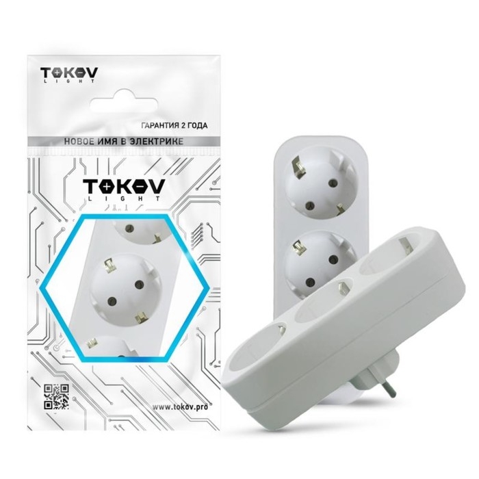 Разветвитель TOKOV ELECTRIC, 3-м, с з/к, 16А, 250В, IP20, полипропилен, белый, TKL-S3Z-C01 Разветвитель TOKOV ELECTRIC, 3-м, с з/к, 16А, 250В, IP20, полипропилен, белый, TKL-S3Z-C01