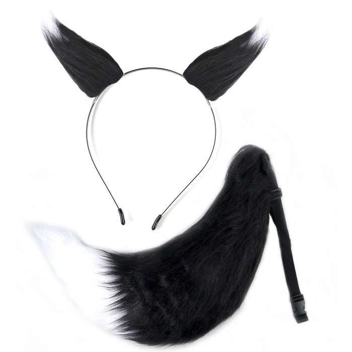 Карнавальный набор «Лиса аниме», чёрный, 2 предмета: хвост, ушки Карнавальный набор «Лиса аниме», чёрный, 2 предмета: хвост, ушки