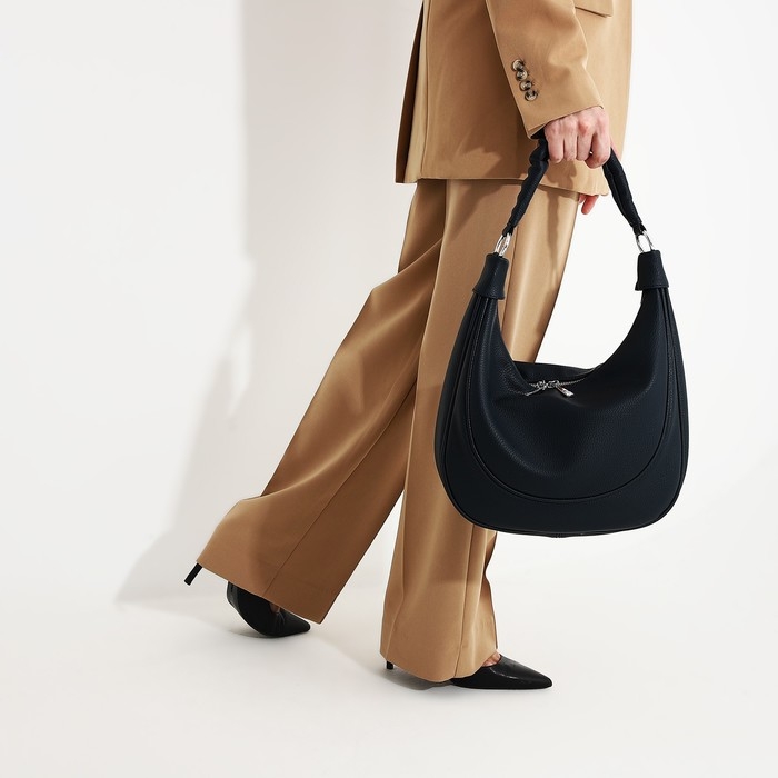 Сумка-мешок на молнии, наружный карман, длинный ремень, цвет тёмно-синий Сумка-мешок на молнии, наружный карман, длинный ремень, цвет тёмно-синий