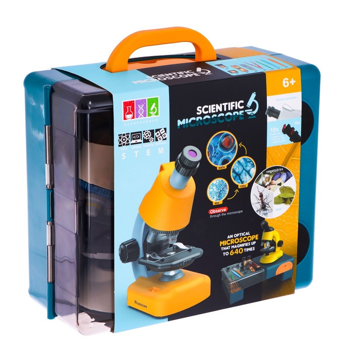 Микроскоп детский &laquo;Набор биолога в чемодане&raquo; кратность х40, х100, х640, подсветка, цвет белый
