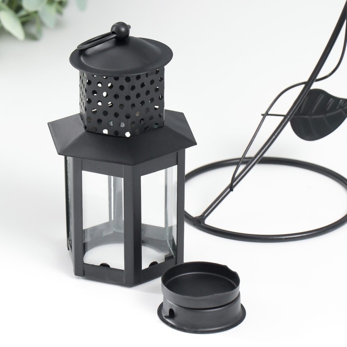 Подсвечник металл, стекло 1 свеча "Фонарик" подвесной чёрный 25,5х10х12 см