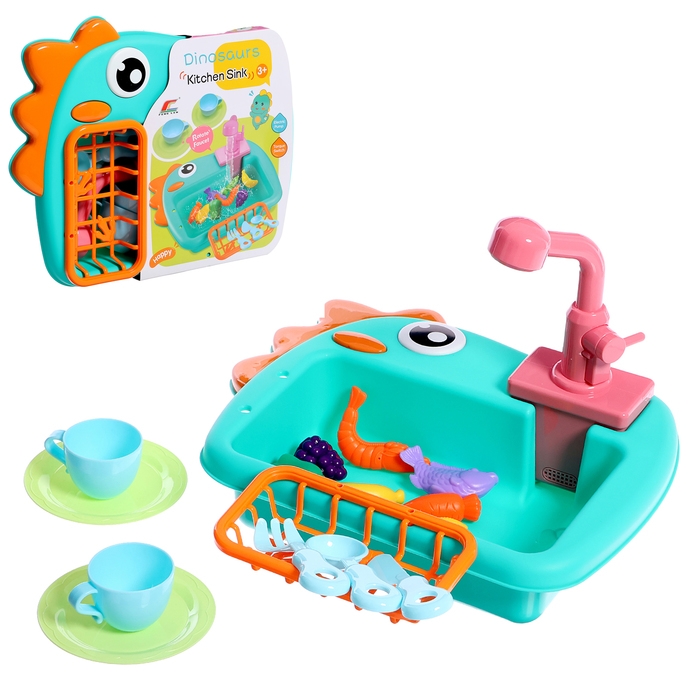 Игровой модуль кухни &laquo;Раковина-Динозаврик&raquo;, с набором продуктов МИКС, вода циркулирует