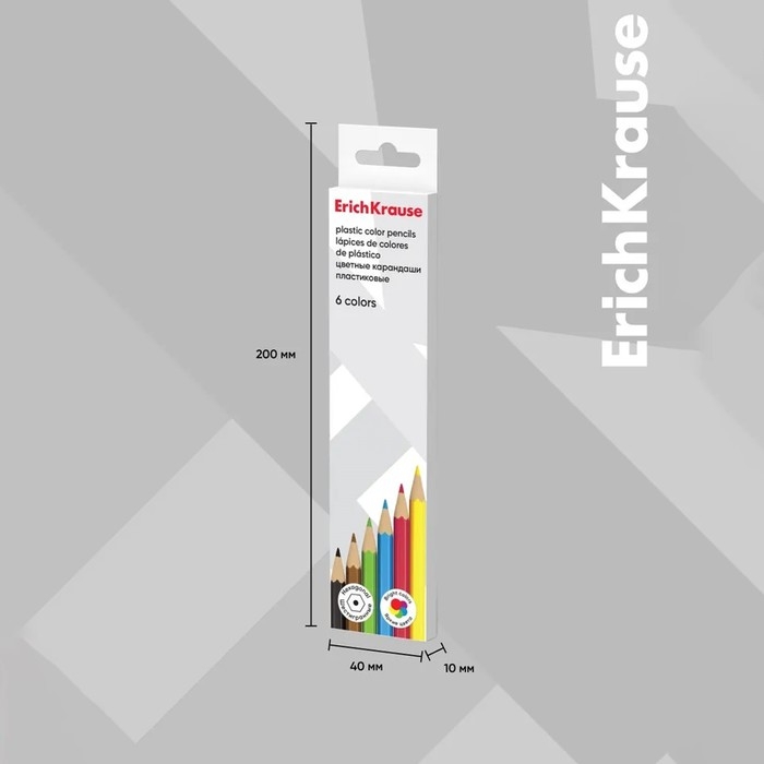 Карандаши 6 цветов, ErichKrause, пластик, шестигранные, 2,6 мм грифель, картонная упаковка, европодвес