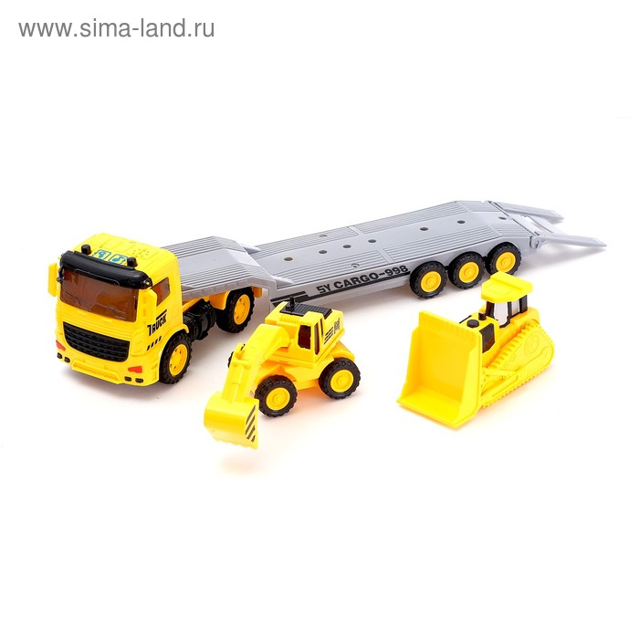 Грузовик инерционный «Трейлер» с спецтехникой, световые эффекты, МИКС Грузовик инерционный «Трейлер» с спецтехникой, световые эффекты, МИКС
