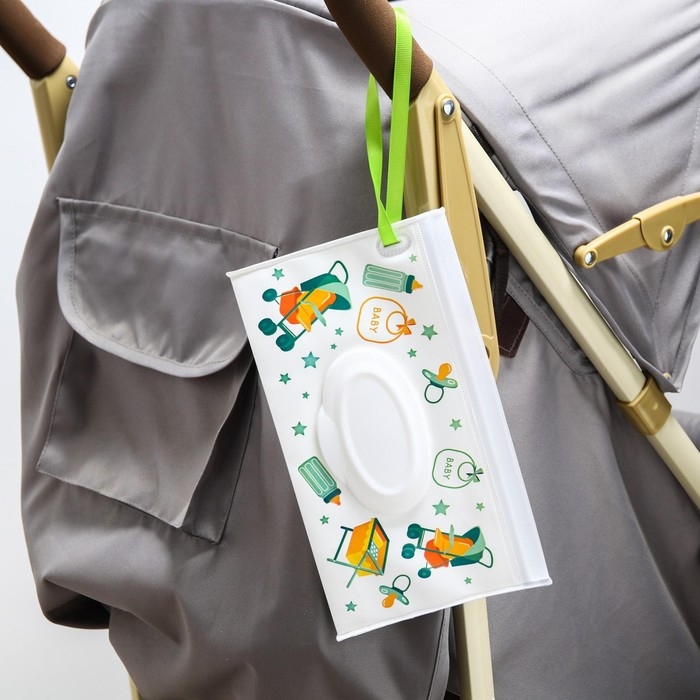 Контейнер для салфеток с петелькой «Коляски», цвет МИКС Контейнер для салфеток с петелькой «Коляски», цвет МИКС