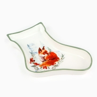 Новый год. Блюдо новогоднее керамическое &laquo;Лисичка&raquo;, 20х15.5х3 см, цвет белый