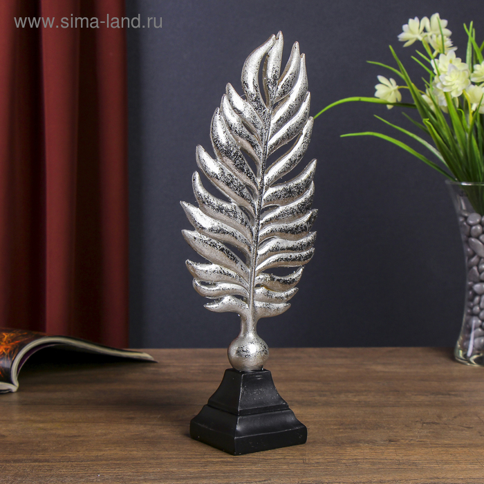 Сувенир полистоун "Пёрышко" серебро 32х12,5х7 см