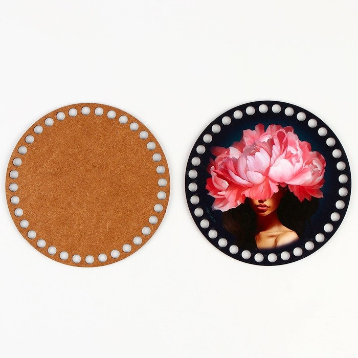 Донышки для вязания 2 в 1 &laquo;Девушка с пионом&raquo;, круг 15 см, хдф 3 мм