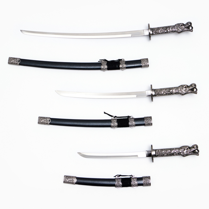 Сув. изделие катаны 3в1 на подставке, ножны кожзам, голова дракона черные 45/52/61см