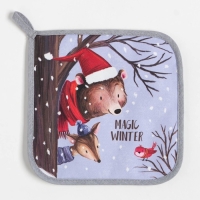 Новый год. Набор Кухонный Magic winter, варежка-прихватка 20х28см, прихватка 19х19см, 100% хл
