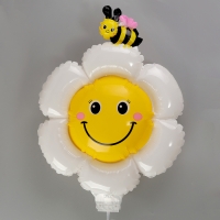 Шар полимерный 16" &laquo;Ромашка белая с пчёлкой&raquo;, с палочкой
