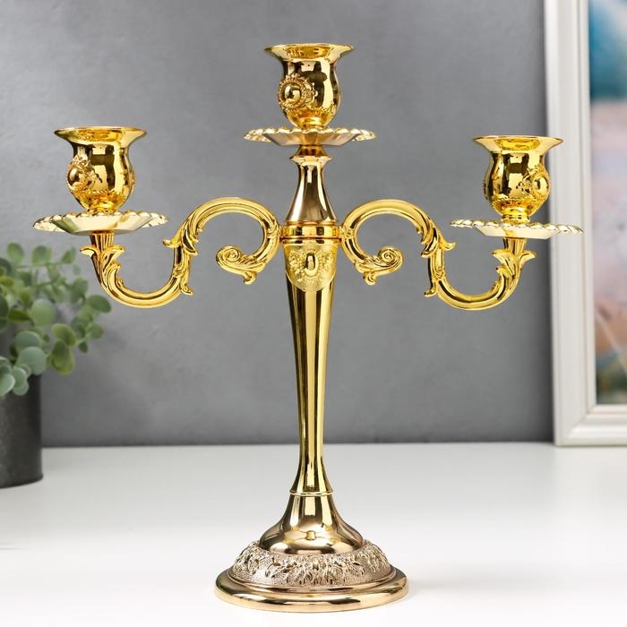 Подсвечник металл на 3 свечи Подсвечник металл на 3 свечи "Медальон" золото 26х26х9,2 см