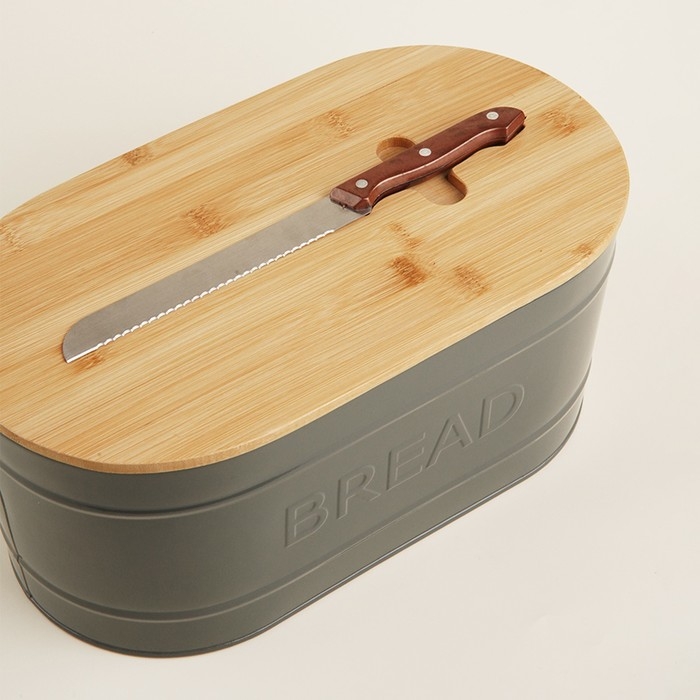 Хлебница металлическая с бамбуковой крышкой SL Home &laquo;каса Перфекто&raquo;, 2 предмета: хлебница 36&times;20&times;15,5 см, нож длина 28,3 см