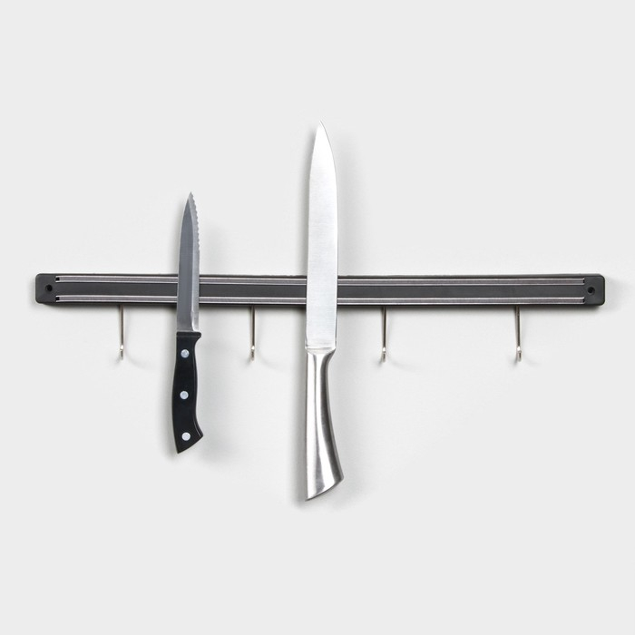 Держатель для ножей магнитный Доляна «Линия», с крючками, 51 см Держатель для ножей магнитный Доляна «Линия», с крючками, 51 см