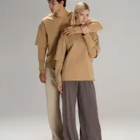 Футболка оверсайз с двойным рукавом Kosmos, бежевая, размер XL/XXL