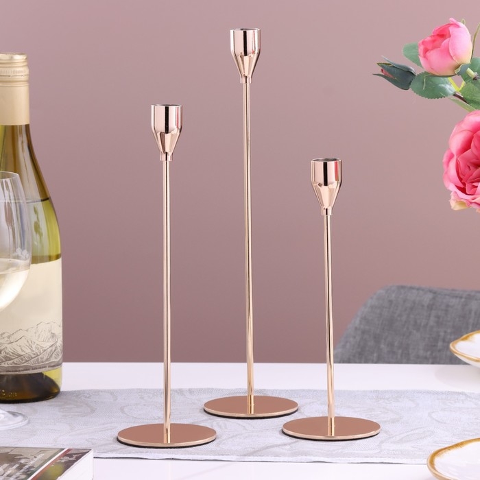 Набор из 3 подсвечников, металл, D=8 см H=24/29/34 см Набор из 3 подсвечников, металл, D=8 см H=24/29/34 см