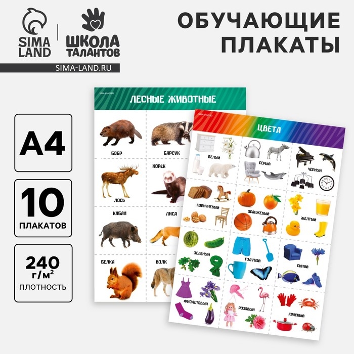 Набор обучающих плакатов «Изучаем мир», 10 в 1, А4 Набор обучающих плакатов «Изучаем мир», 10 в 1, А4