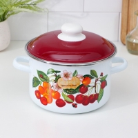 Кастрюля эмалированная &laquo;Черешня&raquo;, 3 л, индукция, цвет белый