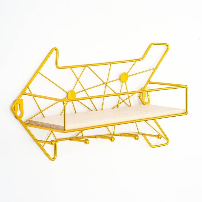 Вешалка настенная с полкой "Стрелка", с подсветкой, 5 крючков, золото