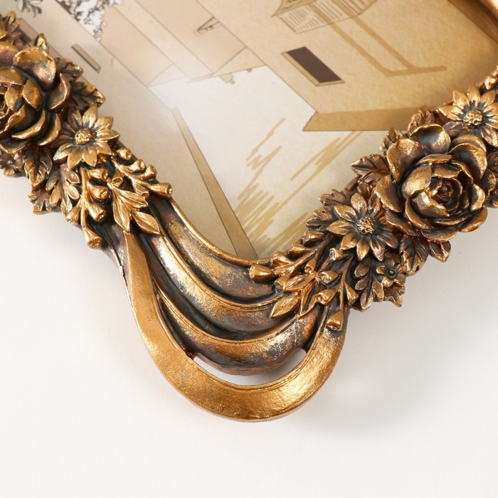 Фоторамка полистоун 10х15 см Фоторамка полистоун 10х15 см "Королевские розы в букете" тёмное золото 15х2х20 см