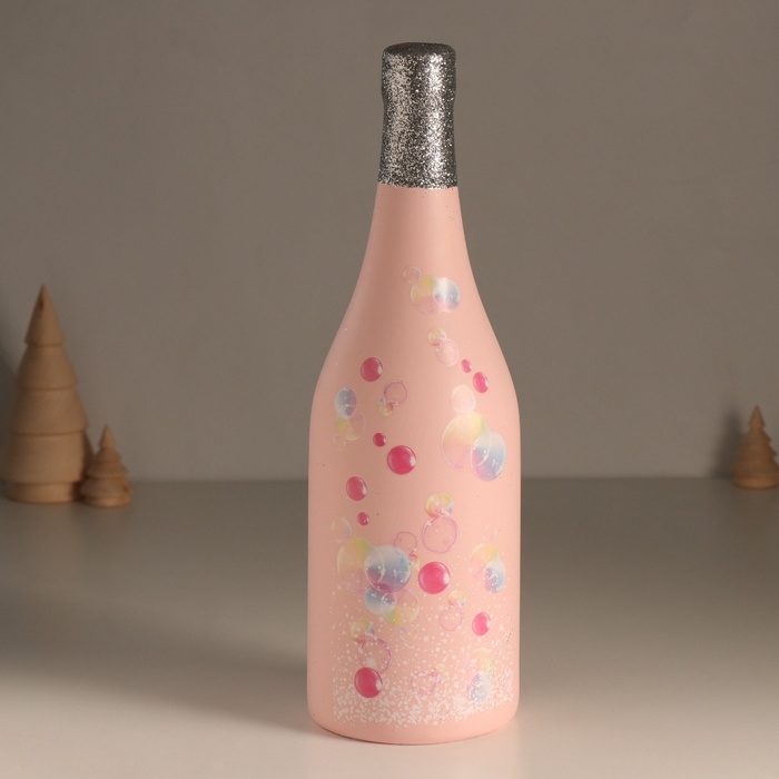 Копилка керамика "Бутылка шампанского - Игристое настроение" розовая 9,5х9,5х30 см