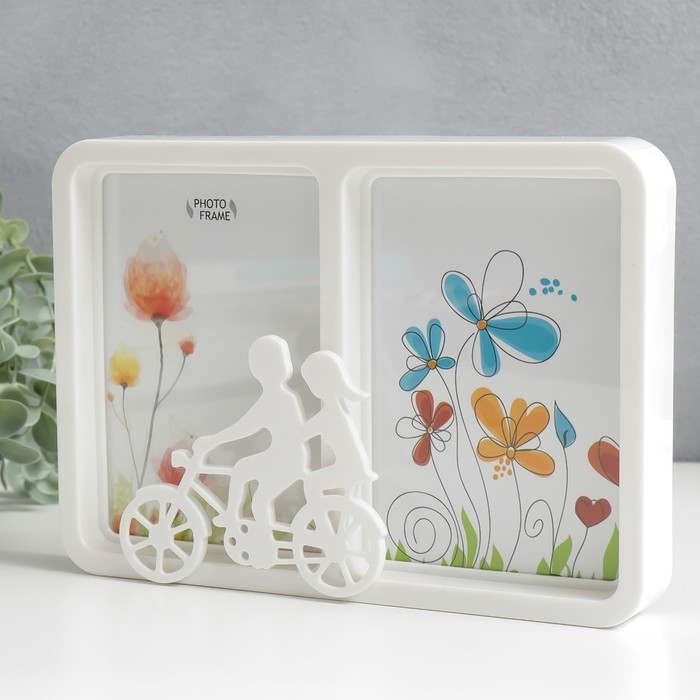 Фоторамка пластик 10х15 см на 2 фото Фоторамка пластик 10х15 см на 2 фото "Пара на велосипеде" белая 3х23х6,5 см