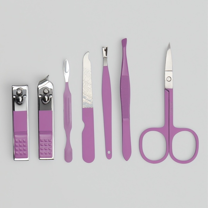 Набор маникюрный, 7 предметов, в футляре, цвет сиреневый