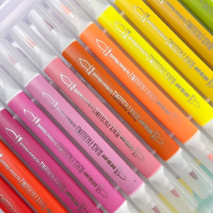 Фломастеры-кисточки 24 цвета BLACK EXCELLENCE, в пластиковом пенале, МИКС